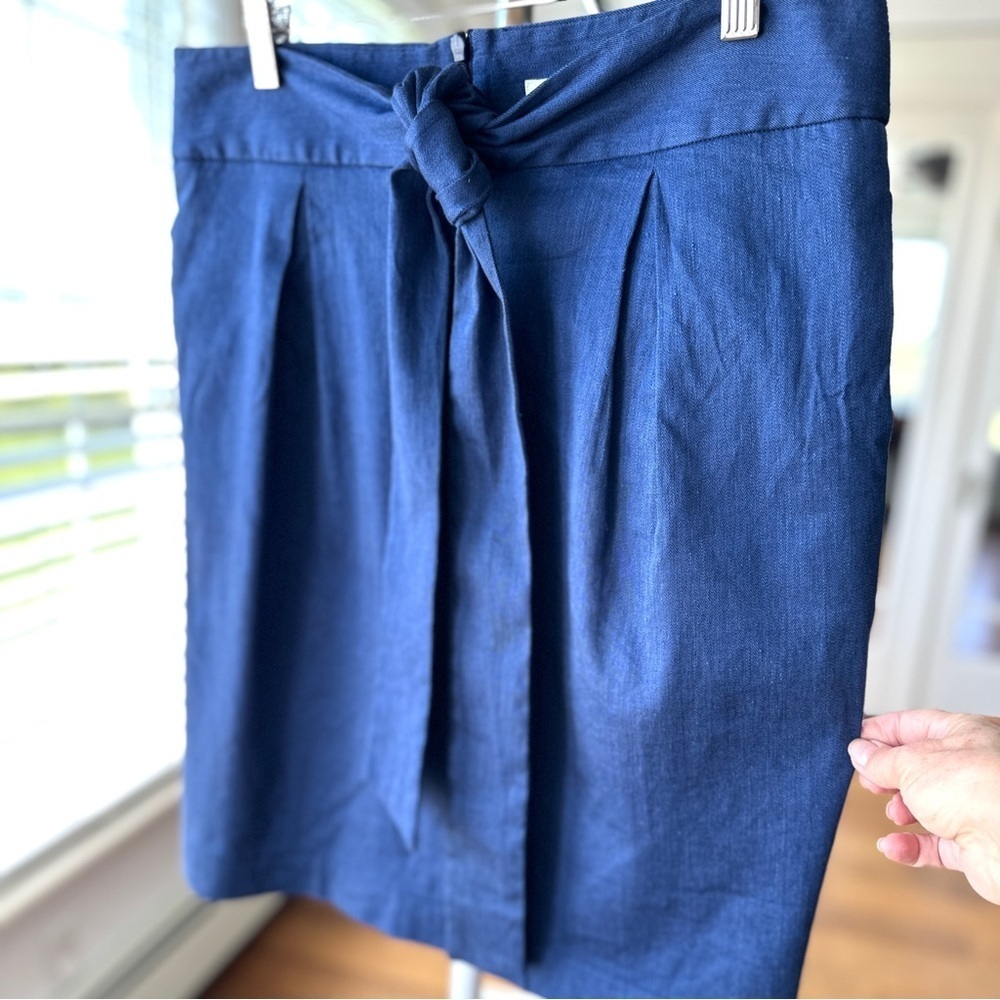 Trina Turk Blue Pencil Skirt with Tie Front, linen & cotton stretch blend